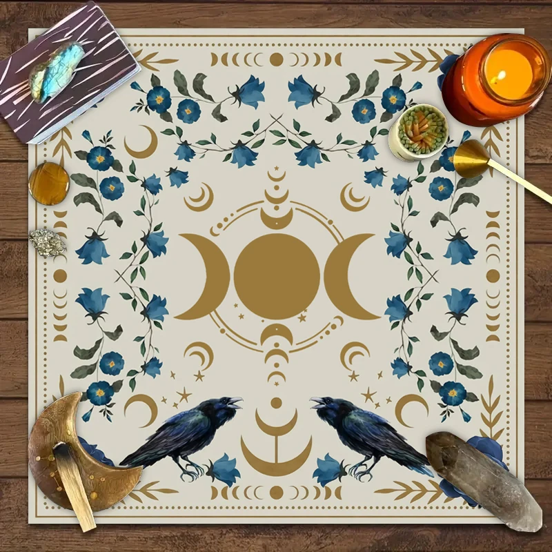 1pc Moon phase flower bed cloth, altar cloth, sun and moon plant tarot card cloth, tarot card tablecloth
