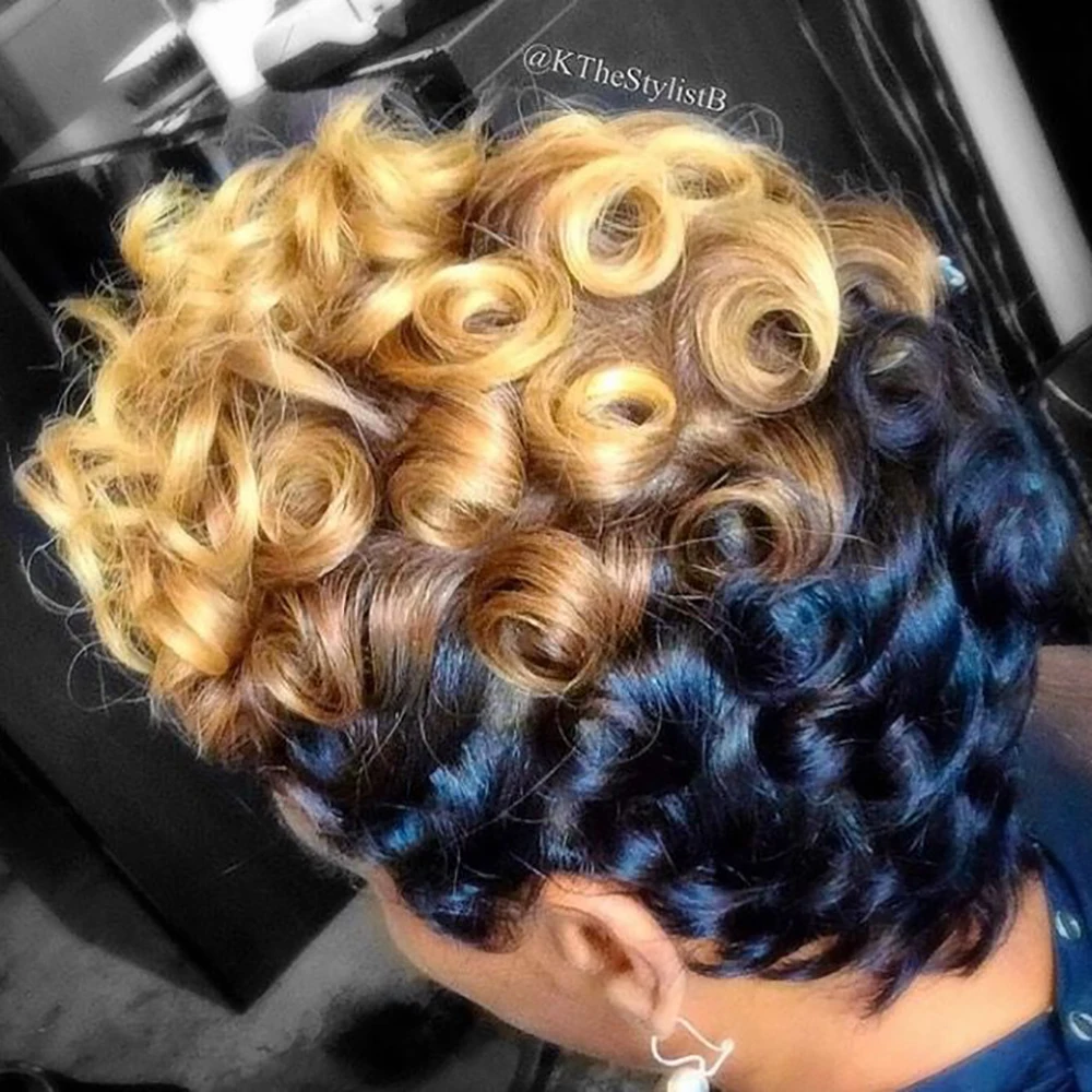 شقراء سوداء مجعد عابث قطع شعر مستعار البرازيلي خصلات الشعر المستعار الإنسان مع الانفجارات قبل قطعها للنساء آلة صنع خصلات الشعر المستعار الإنسان القصير