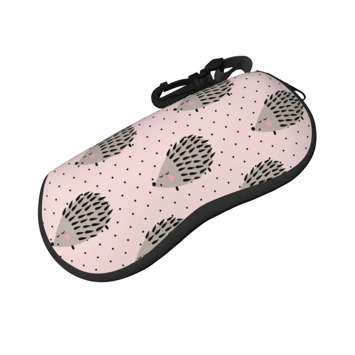 Portable Eyewear Case Cover Hedgehog Pattern Pink Sunglasses Soft Glasses Box With Lanyard Zipper Eyeglass Protector