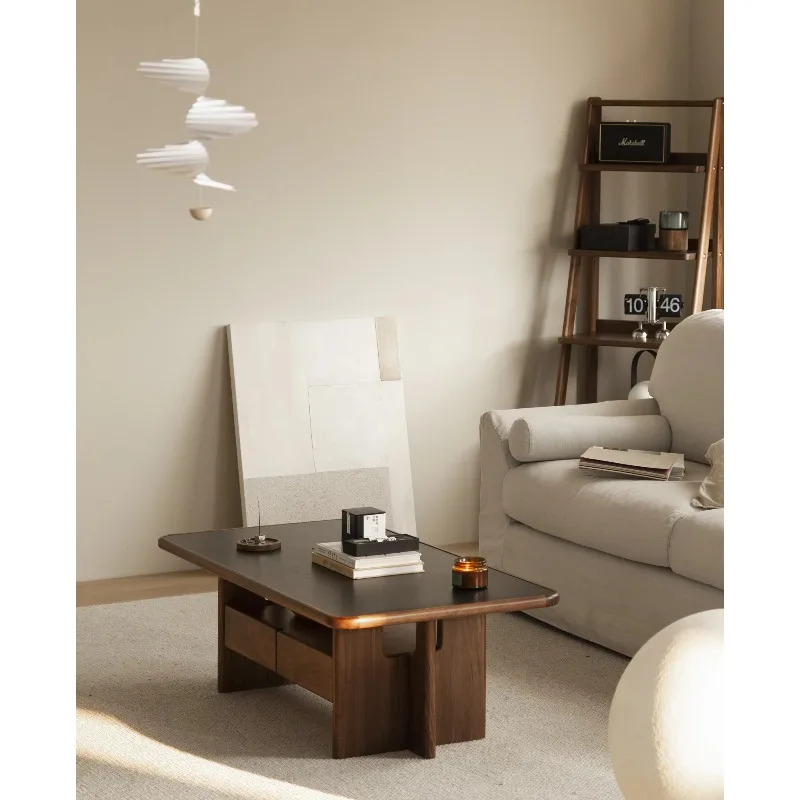 

Modern Nordic style portable coffee table with sintered stone and marble tops, home or hotel living room furniture