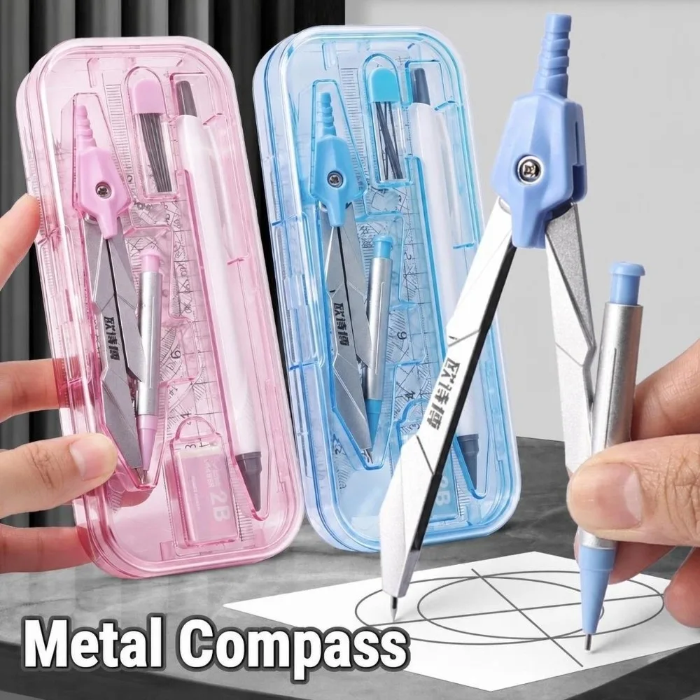 8pcs Metal Geometry Compass Set Protractor Triangle Ruler Set Drawing Tools Drafting Compass Geometry Drafting Stationery