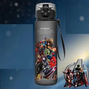 560ml disney spiderman hulk anime garrafa de água homem de ferro brinquedo para meninos dos desenhos animados copos de plástico beber crianças adulto vidro de água 10 principais vendas garrafa de agua vingadores - №9