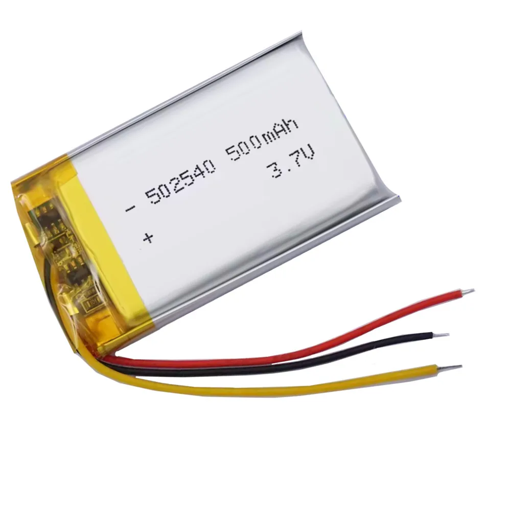 1-10PCS 502540 3.7V 500mAh Polymer Lithium Lipo Battery 3-Wires Thermistor For GPS Car DashCamera Bluetooth Speaker Headphones