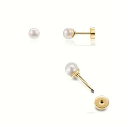 Screw Back Pearl Stud Earrings for Women Flat Back Pearl Cartilage Earrings Pearl Helix Earrings Hypoallergenic Piercing Jewelry