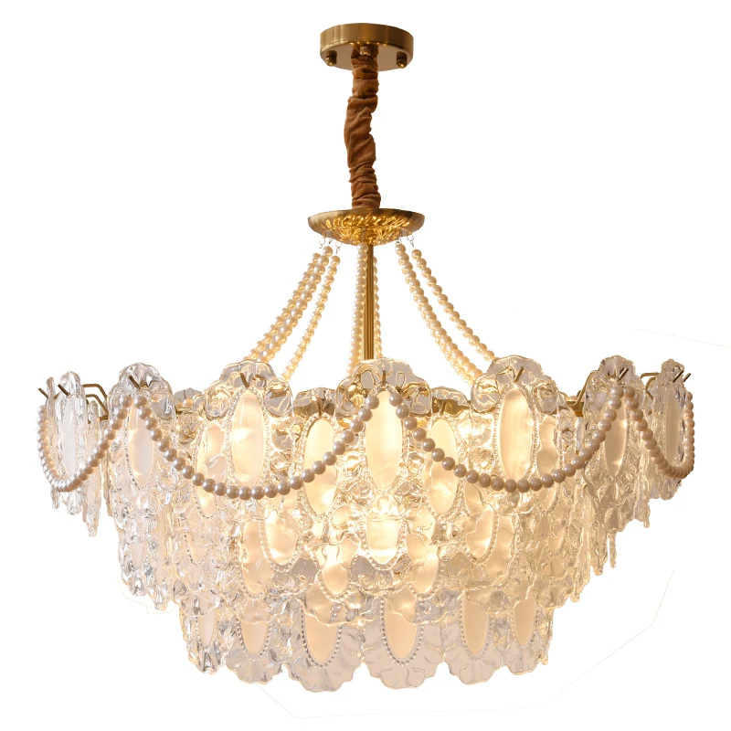 ثريا غرفة النوم الفرنسية ما بعد الحداثة الفاخرة على الطراز الكريمي لغرفة المعيشة كريستال لؤلؤي