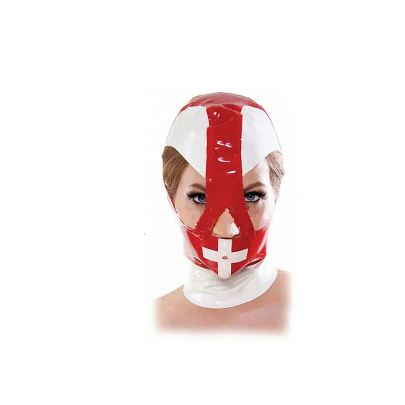 

100% Latex Mask Rubber Masquerade White and Red Hood Headgear Fashionable Size XXS-XXL