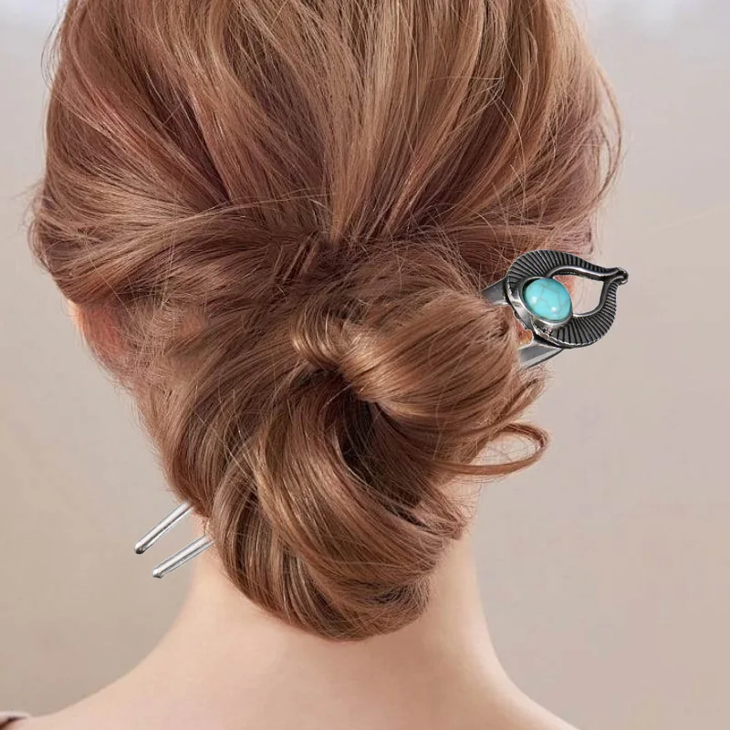 Egypt Turquoise U Shape Hair Fork Hairpin for Women Metal Hair Sticks Shell Enamel Hair Stick Headwear Hair  Accessories Jewelry