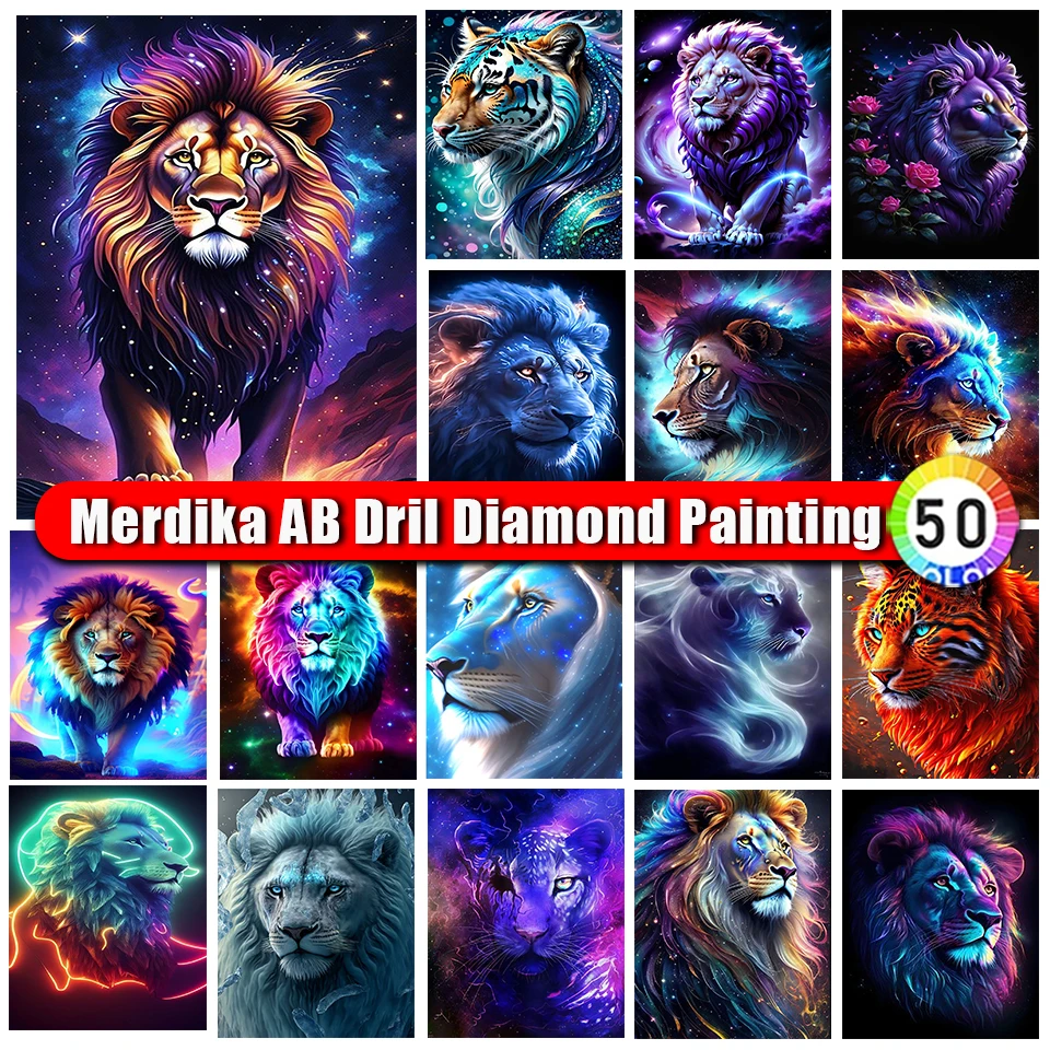 

Merdika Ab Diamond Painting animal Full colorful lion Square/Round Diamond Mosaic Painting Kits Rhinestone Embroidery DIY Gifts