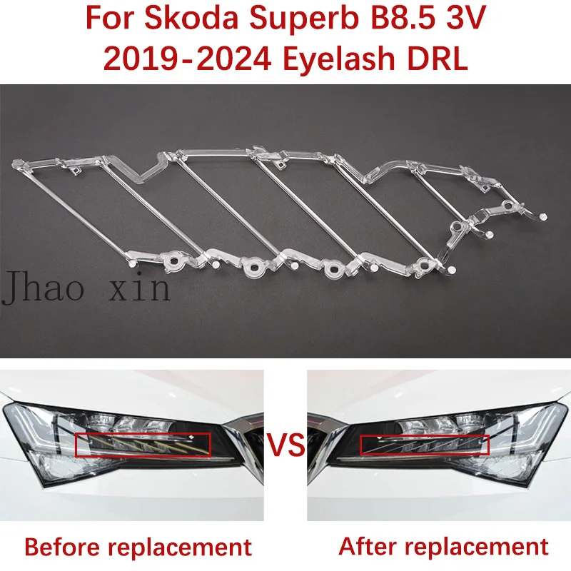 Car Headlamp DRL Light Guide Strip Tube For Skoda Superb B8 B8.5 MK3 Angel Eye White Light Facelift 19-2024 Combi Estate Eyelash