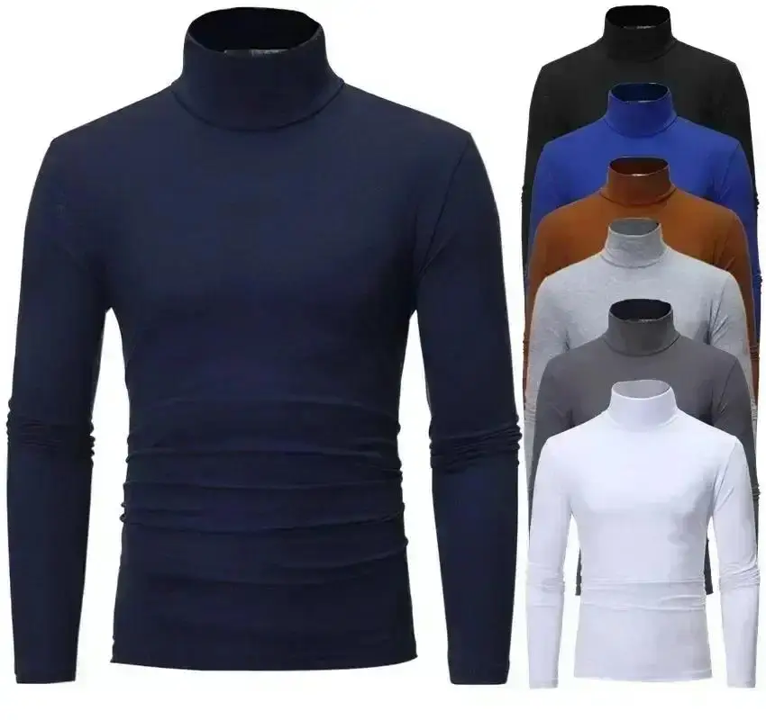 New Thermal Underwear Tops Men\'s Casual Slim Turtleneck Bottom Shirt Long Sleeve Basic Tops Autumn Pullover Mock Neck Undershirt