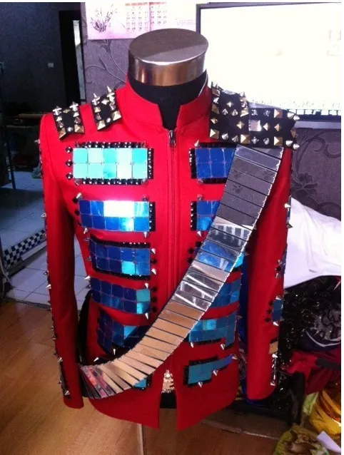 

Club party formal male singer stage performance costume handmade men's royal mirror lens jacket