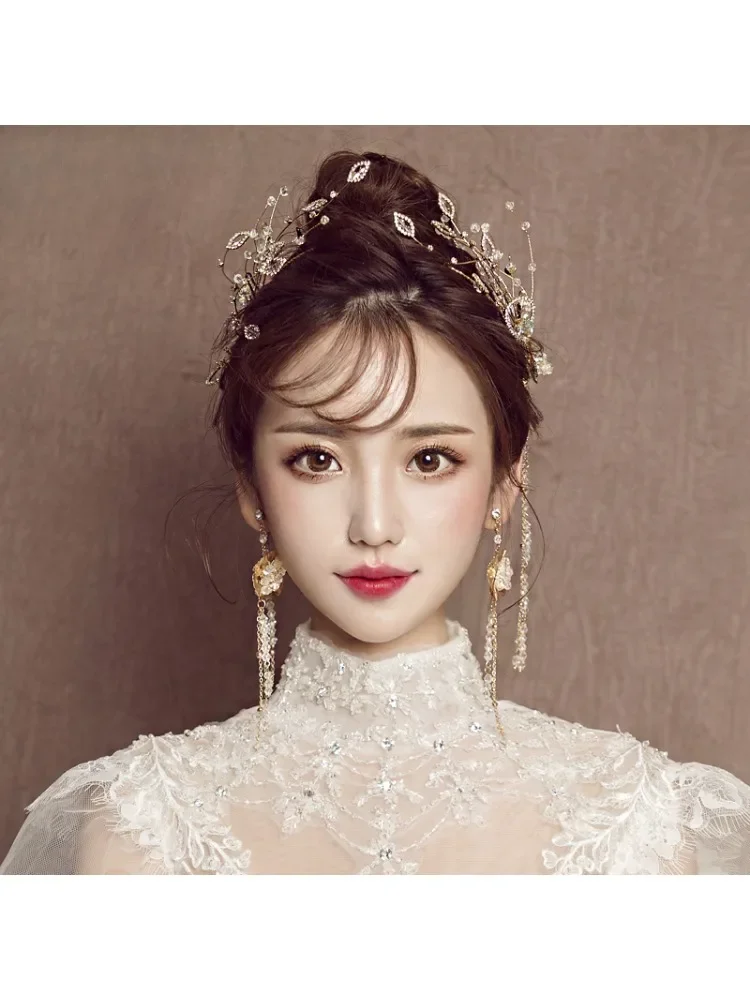 Chapelaria vestido de casamento novo coreano ouro super fada mori xianmei coroa bandana acessórios para o cabelo casamento