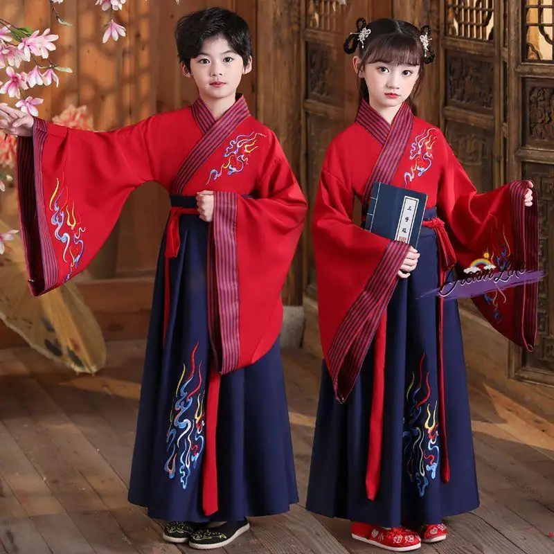 

Детские костюмы Ханьфу для выступлений, национальные традиционные костюмы династии Мин для мальчиков, одежда для выступлений учащихся начальной школы