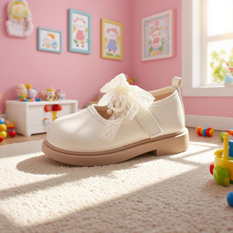 

Girls Fashion Leather Shoes 2-18 Years Old Spring Autumn Beige Bow Childrens Single Shoes Black Soft Bottom Kids Mary Jane Shoes
