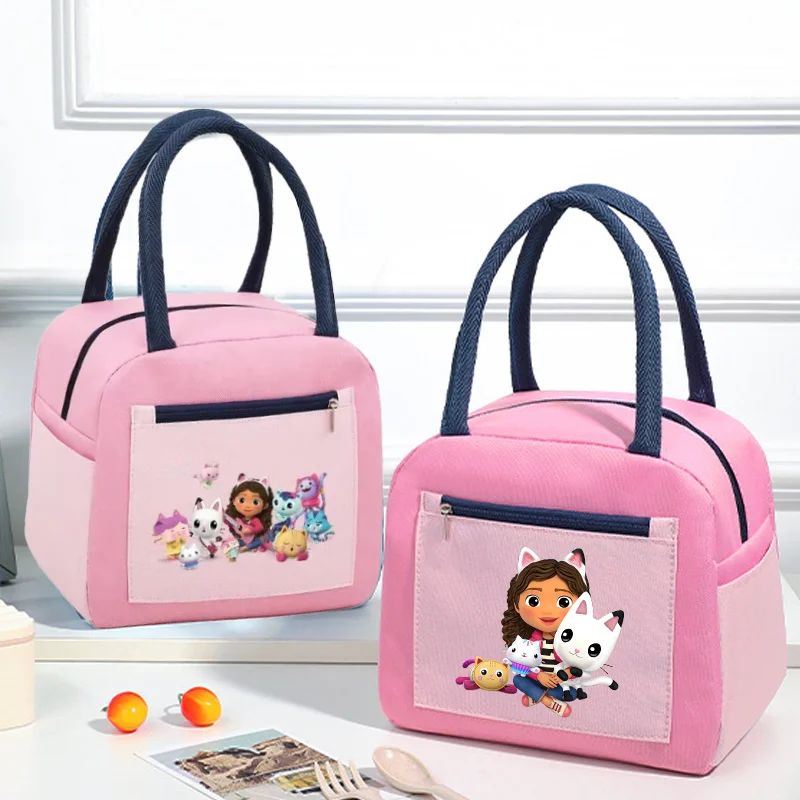 Bolsa de almuerzo para niña de casa de muñecas Gabby, bolsa térmica estampada de alta capacidad, bolsa aislante, fiambrera portátil escolar, bolsas de mano para Picnic