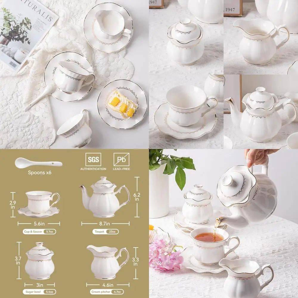 

Винтажный фарфоровый чайный сервиз с золотой отделкой, 21 предмета, сервиз на 6 человек, элегантный белый, винтажный чайный сервиз с блюдцем для рассыпного чая с