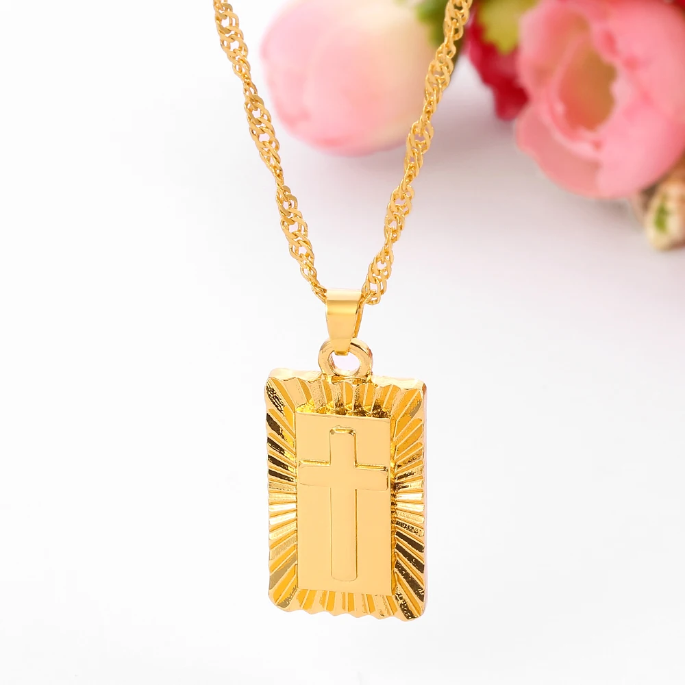 Fashion Punk Cross Golden Square Pendant Necklace - Creative Charm Cross Jewelry Accessory for Women And Men