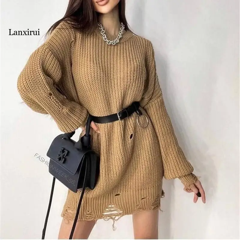 Neon Turtleneck Sweater Women Oversize Loose Casual FashionPullovers Autumn Winter Long Sweater Dress Fluorescent Green Jumper