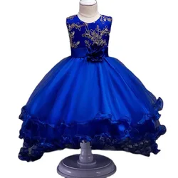 Robe tutu brodée de fleurs pour filles, princesse, mariage, fête de Noël, robe élégante pour enfants, adolescent, enfants, éducatif, 3 à 15 ans