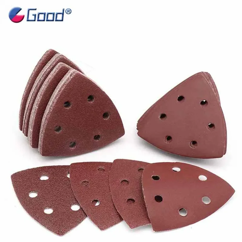 

6 Hole Triangle Sandpaper Hook Loop Sand Paper Disc Sander Detail Pads for Car Metal Wood Working Grit 40-400