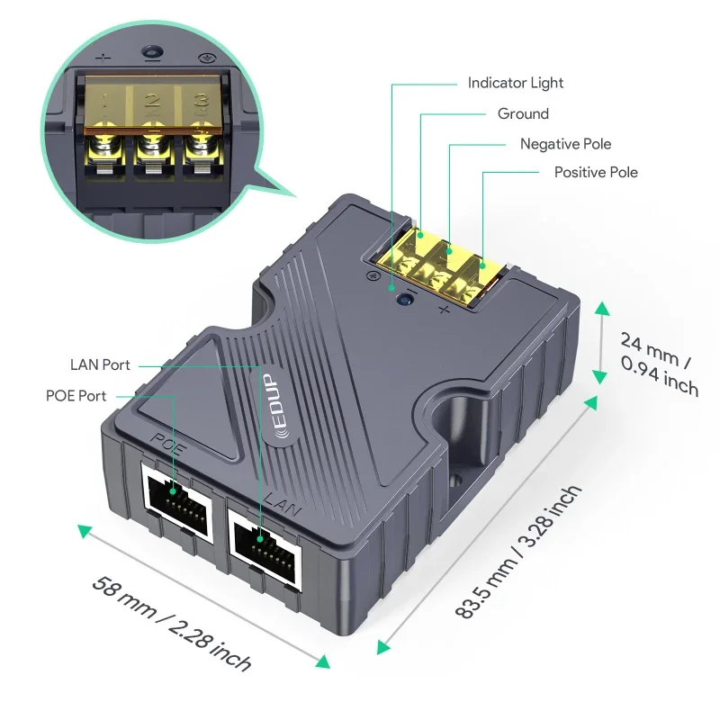 EDUP Starlink POE Gen2 Injector DC Step UP Converter 48V to 12V 3 in 1 for Dish V2 Internet Kit to Router PC Outdoor RV Adapter