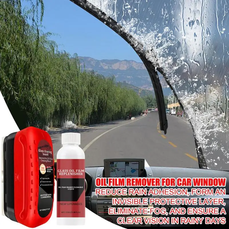 

Car Glass Oil Film Cleaner Car Oil Film Cleaning Brush with Liquid Windshield Cleaning Tool Strong Front Windshield Remover