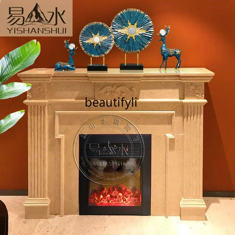 

a13 Marble mantel European carved fireplace natural stone decorative cabinet villa living room