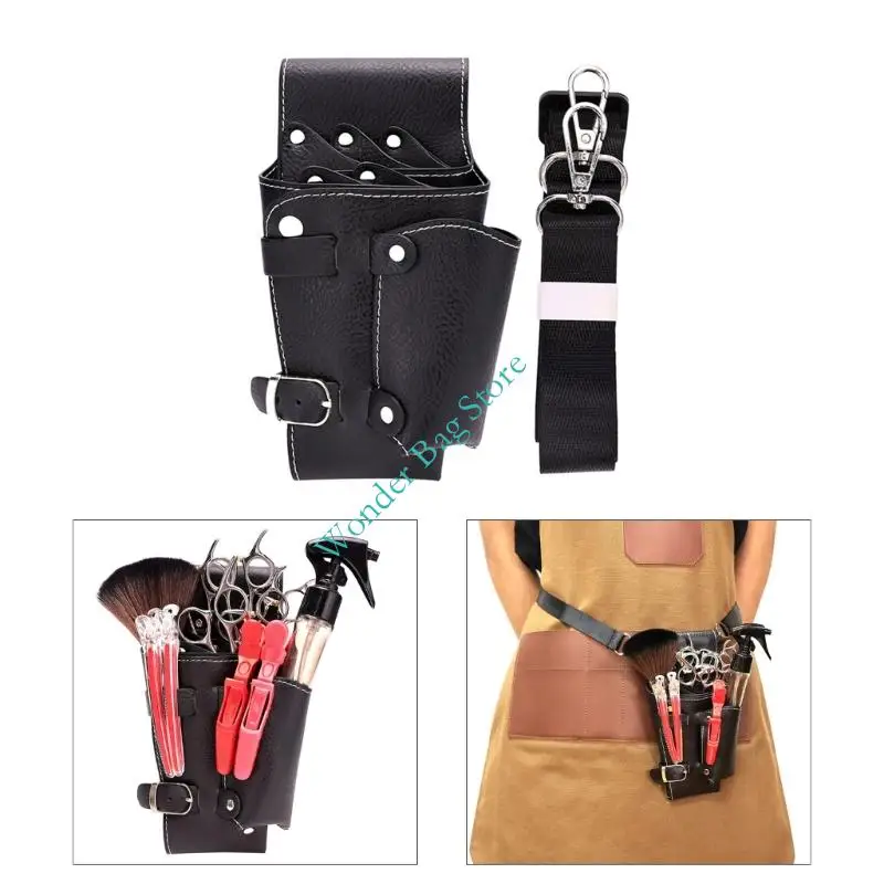 H3CB Lightweight Hairdressing Tool Bag Multi Compartment Design Secure Elastic Strap Practical PU Hair Scissors