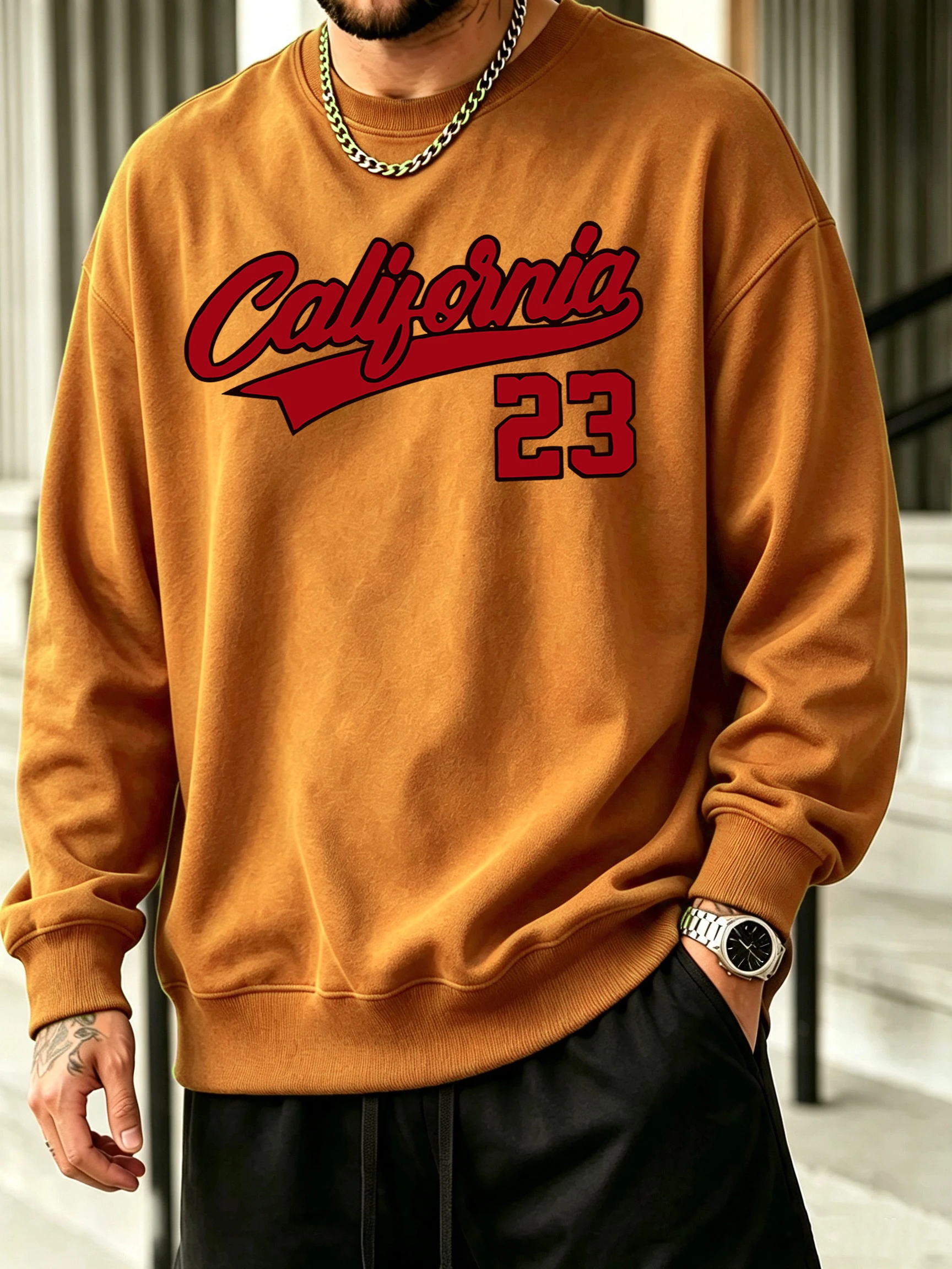 Califirnia Letter Number 23 Logo Print Fleece Autumn Man Sweatshirts Daily Soft Commute Pullovers Comfortable Street Tops