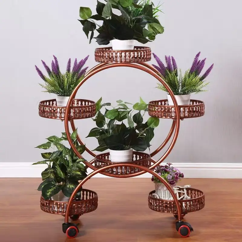 European Style Iron Art Living Room Flower Rack Balcony Floor Type Green Rose Rack Multi-Layer Indoor Flower Pot Rack