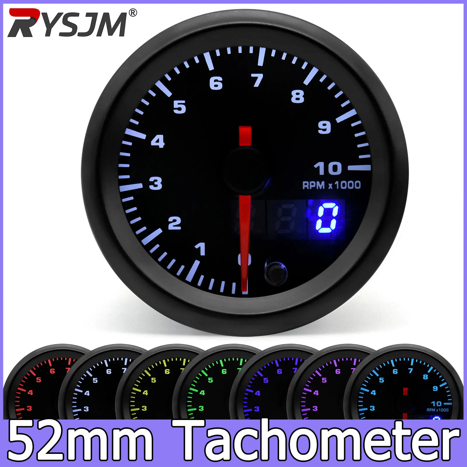 2 Zoll 52mm Auto-Drehzahlmesser 0-10000 U/min Anzeige 7 Farben Zeiger Drehzahlmesser Dual-Display mit Schrittmotor individuell anpassbar