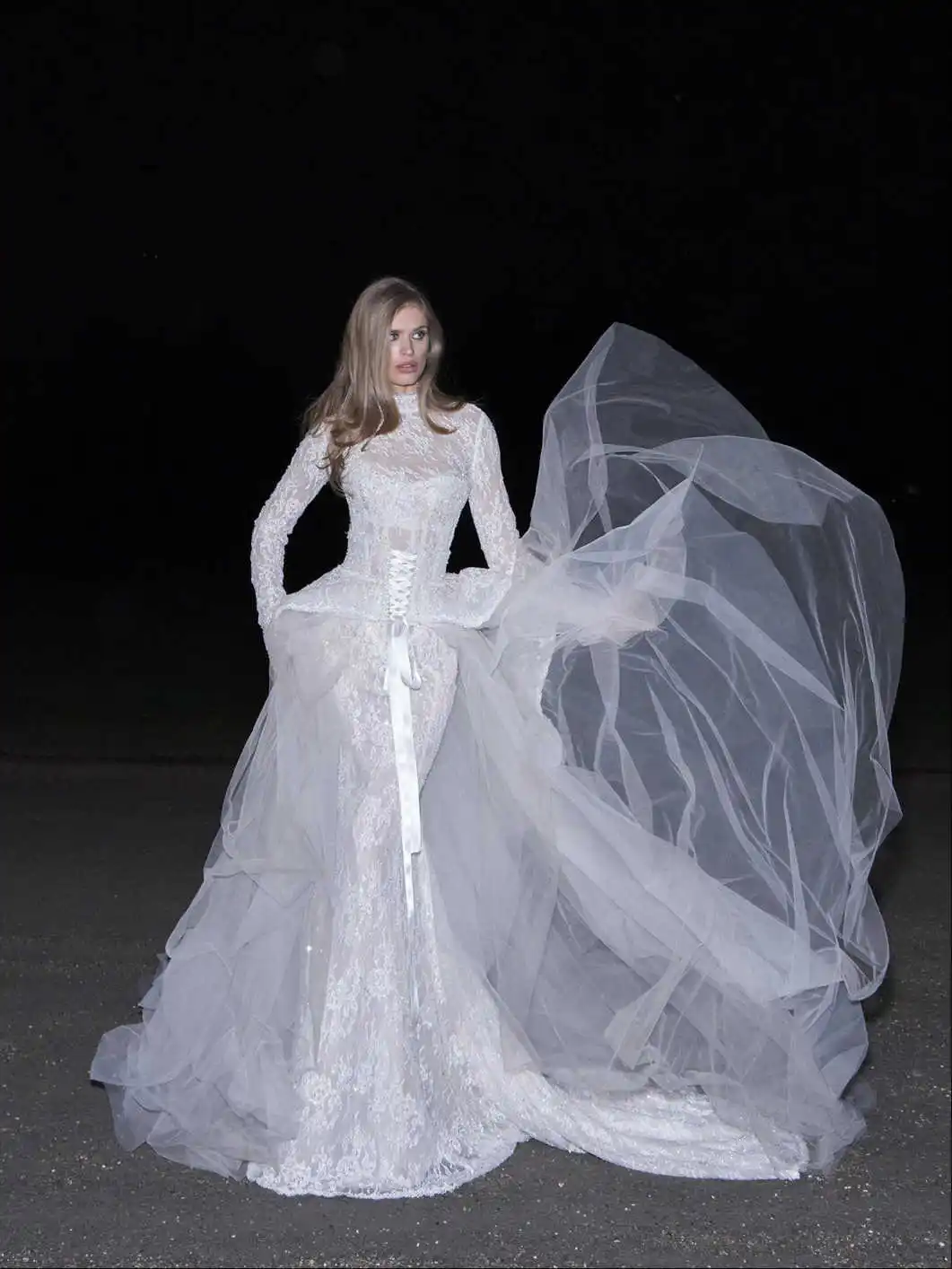 Glamorous Fashion Bridal Dresses Lace Mermaid Long Sleeve High Neck Detachable Ballgown Wedding Gown Formal Prom Dressed - view 2