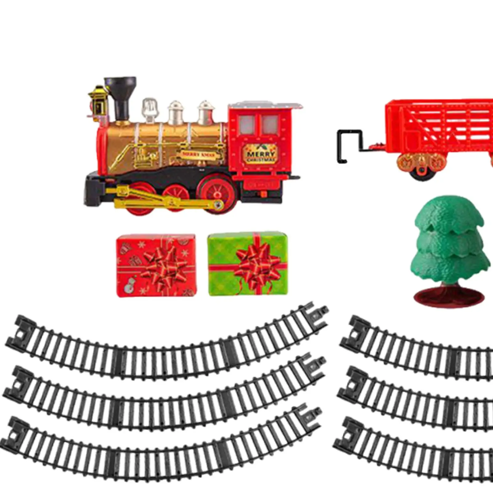 Set Kereta Mainan Natal Lokomotif dan Gerbong Kotak Hadiah untuk Anak Laki-laki Perempuan