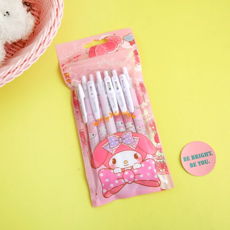 6 sztuk/zestaw Kawaii Sanrio Cinnamoroll 0.5mm zestaw długopisów żelowych uroczy Hello Kitty czarny długopis kreskówka uczeń prezent artykuły biurowe