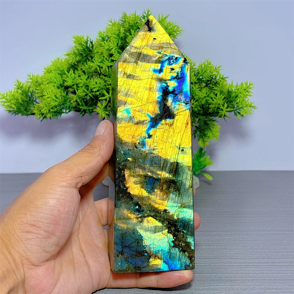 Blue Light Labradorite Tower Natural Crystal Home Decoration Room Decor Luck Noble Quartz Stone Garden Healing Energy Love Gifts