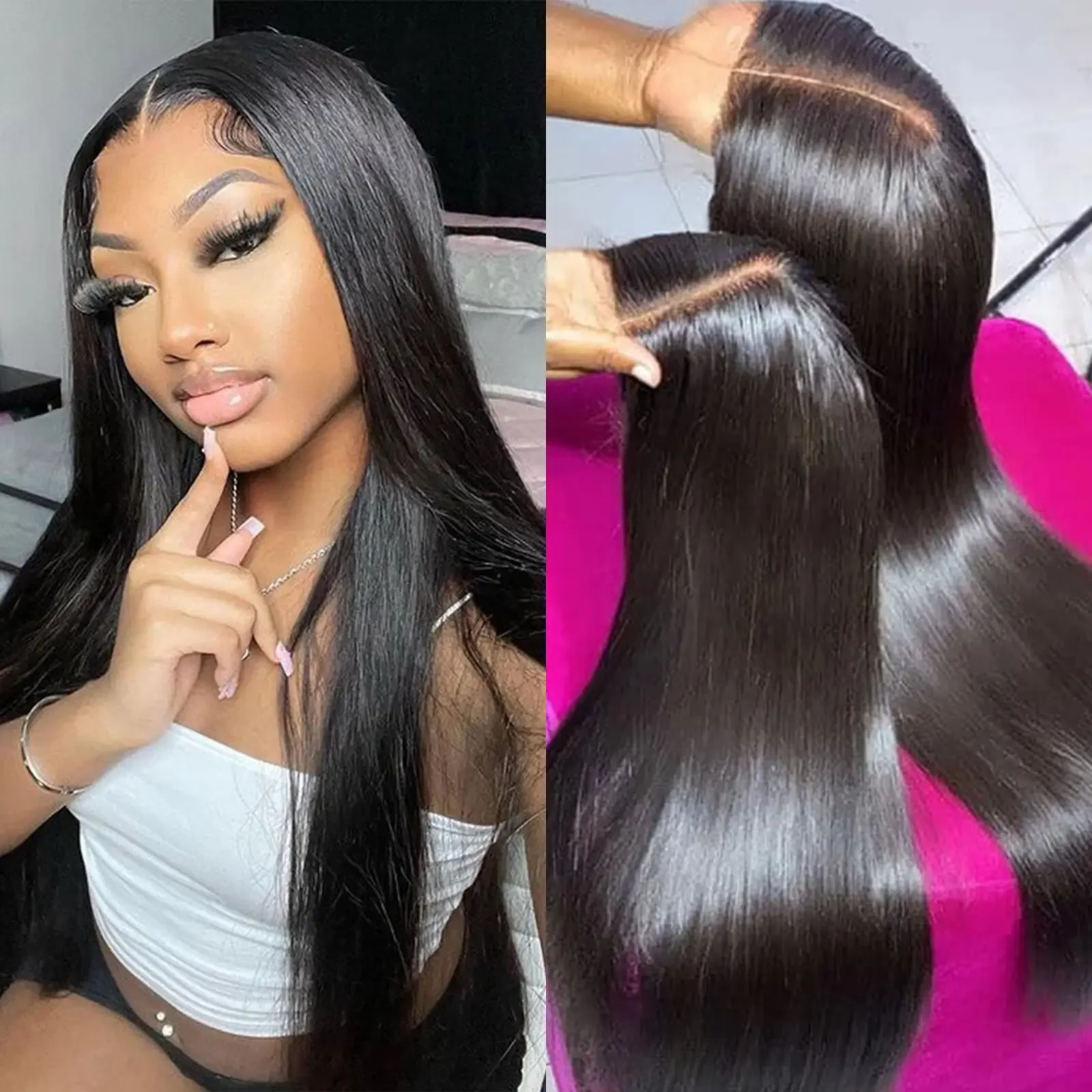 Straight Lace Front Wigs Human Hair Pre Plucked HD Transparent 13x4 Lace Frontal Wigs Human Hair with Baby Hair 180% Density