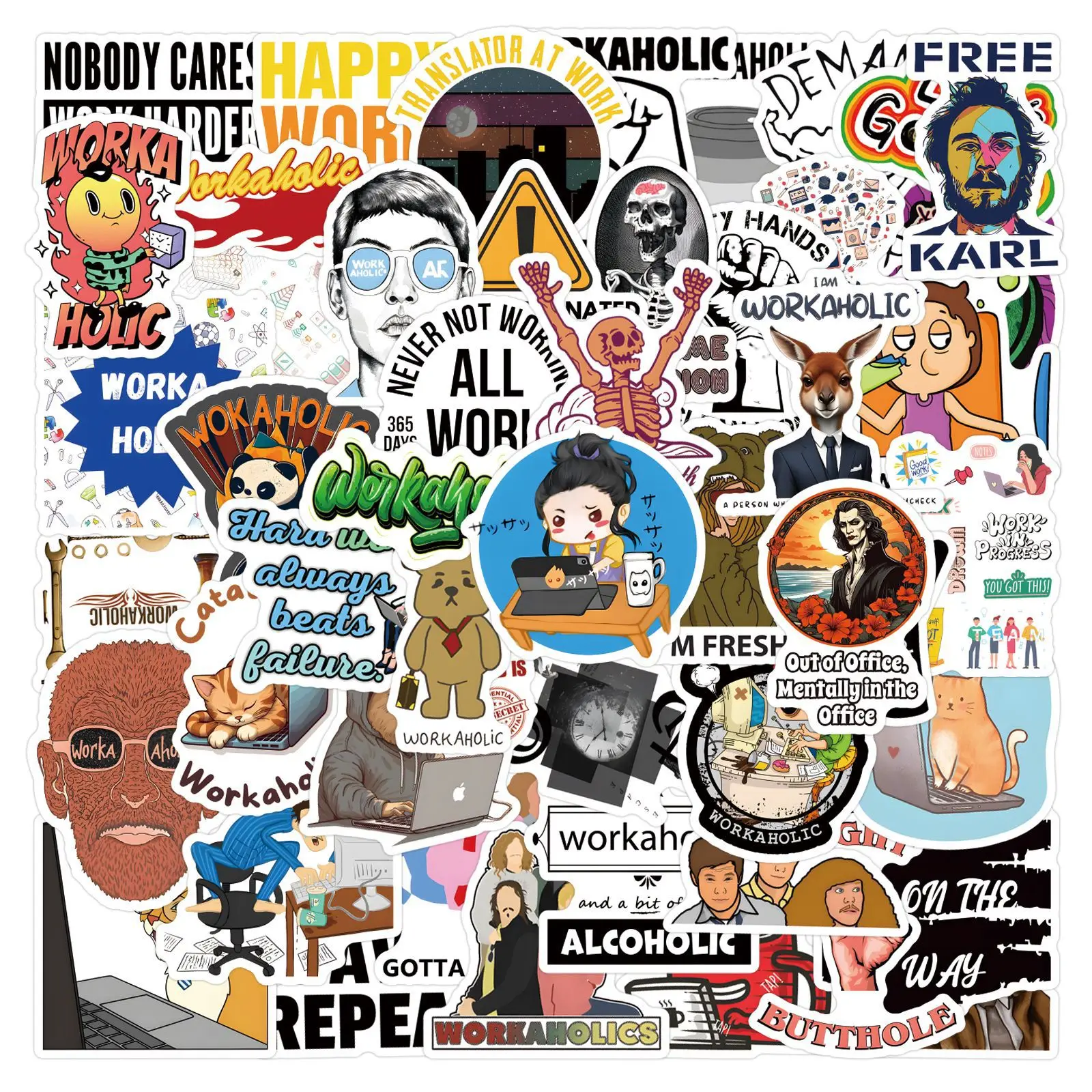 

10/30/55PCS Workaholic Cartoon Stickers Funny Graffiti DIY Scrapbook Fridge Laptop Phone Guitar Car Bike Skateboard Decals Toy