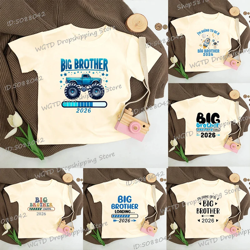 

Big Brother 2026 Cotton T-shirts Cartoon Truck Print Big Brother Loading 2026 Streetwear Short Sleeve Vintage Boys Summer Outfit