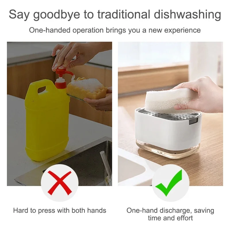 2In1 Afwasmiddeldispenser Vloeibare Zeep Pomp Dispenser Zeepcontainer Met Spons Houder Voor Keuken Badkamer Wassen Accessoires