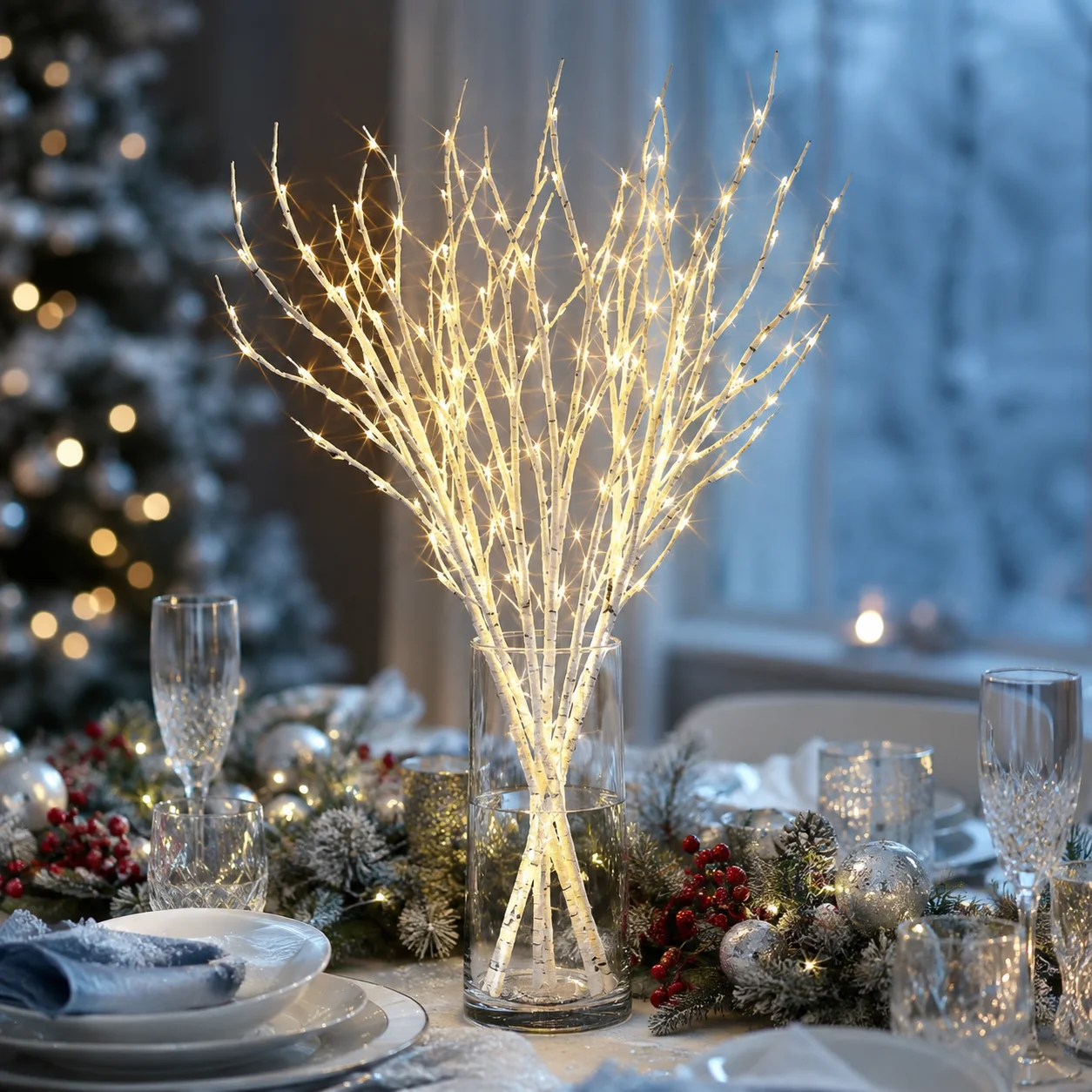 LED Birch Twig Branch Lights Warm White Battery Operated Decorative Lamp for Christmas Wedding Bedroom Home Holiday Party Decor