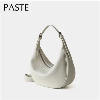 明星時尚推薦米色半月形單肩手提包,純牛皮材質,女士腋下單肩包,休閒手提包 10 最佳銷售 米色手提包 - №3