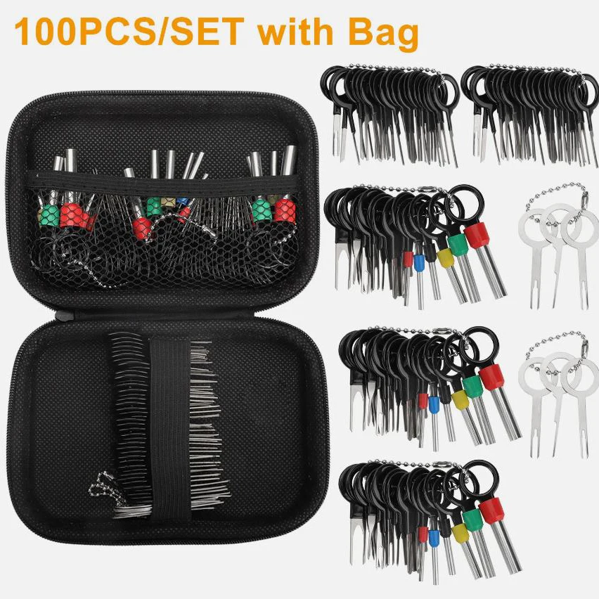 100 PCS Car Terminal Removal Repair Tools Kit Ejector Wire Extractor Puller Release Pin Extractor Kit Keys Set Electrical Wiring Crimp Connector Pin For Automotive Repair