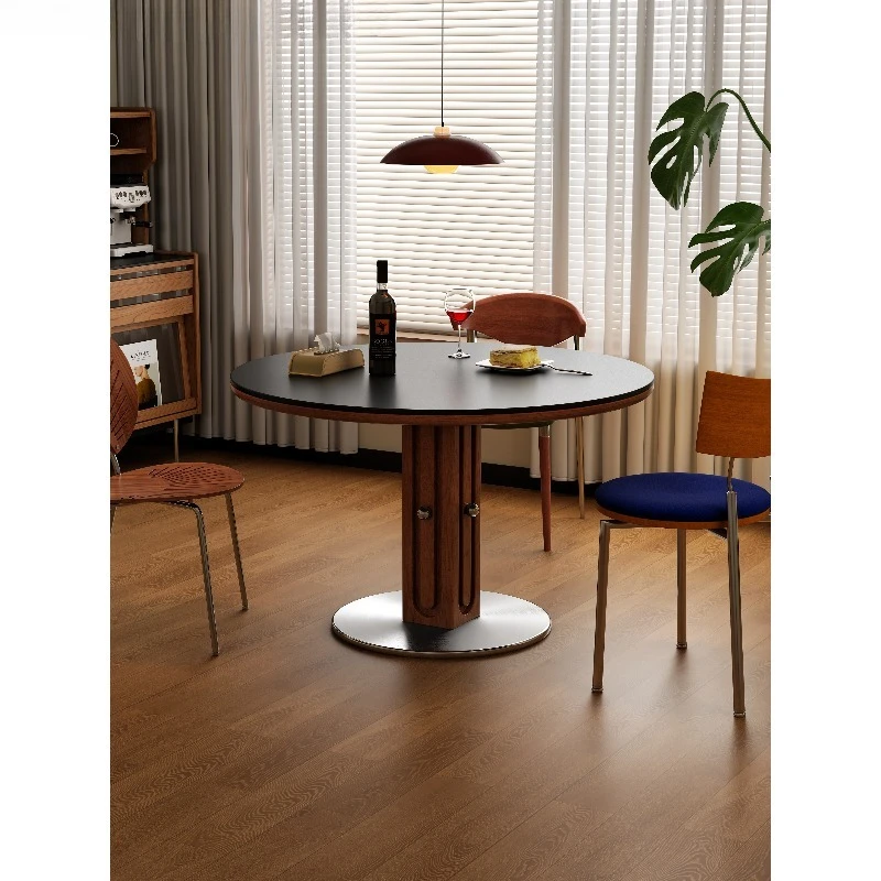 طاولة مستديرة من كلاود روك، طاولة طعام من القرون الوسطى، طاولة بلاطة صخرية من خشب الرماد