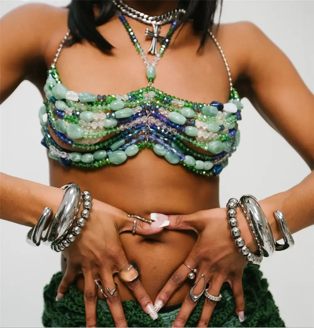 Summer New Multi-Layer Blue-Green Sexy Hollow Body Chain, European And American Party Stacking Slim Fit Outfit