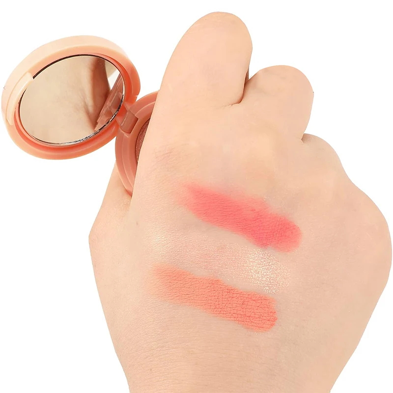 Rouge-und Textmarker-Kit, 3-in-1-Make-up-Puder-Palette Schimmer-Bronzer, orange & rosa matte Rouge-Glow-Face-Palette