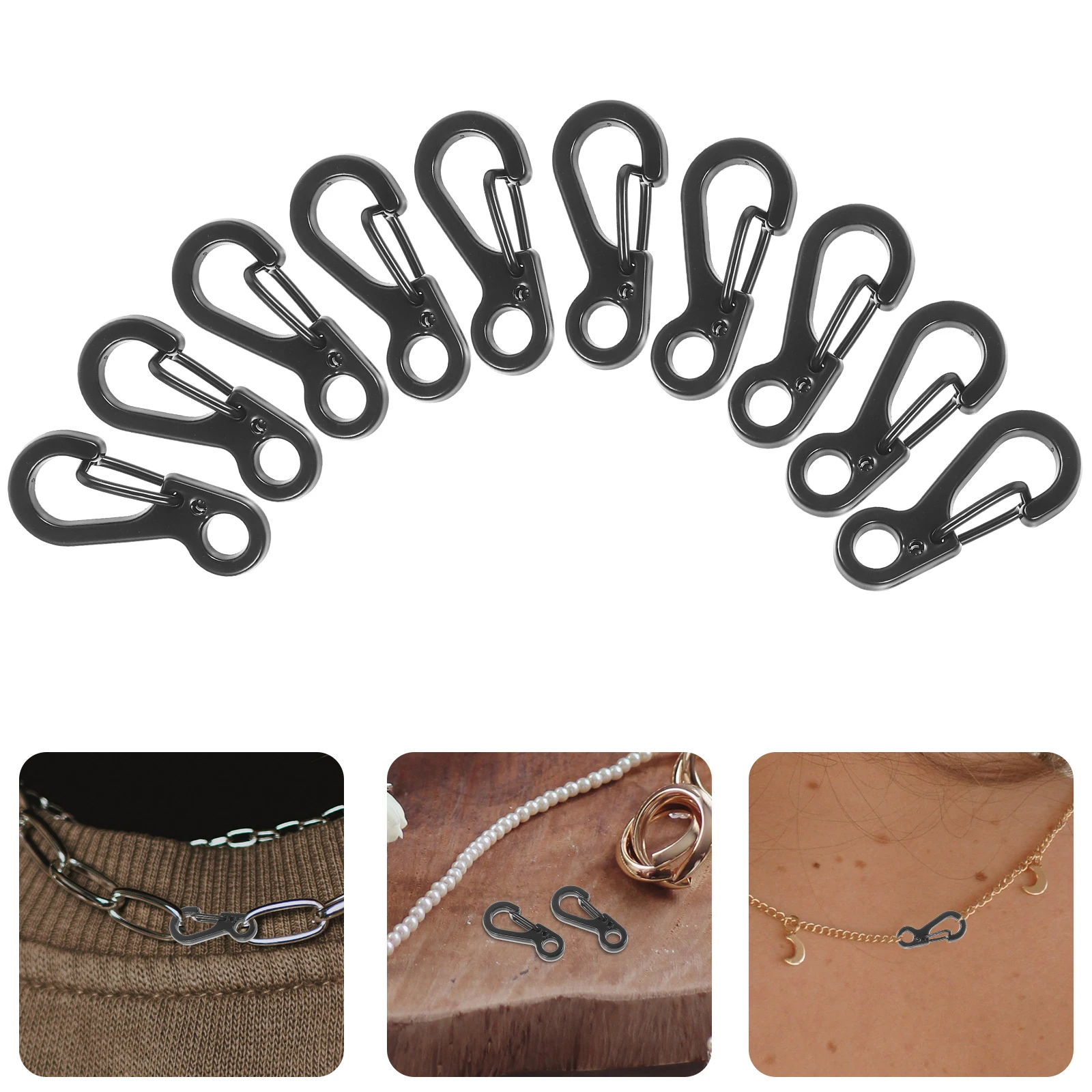 

20pcs Zinc Alloy Spring Clips Mini Carabiner Quick Release Small Clips Black Key Chain Jewelry Accessories Necklace Bracelet