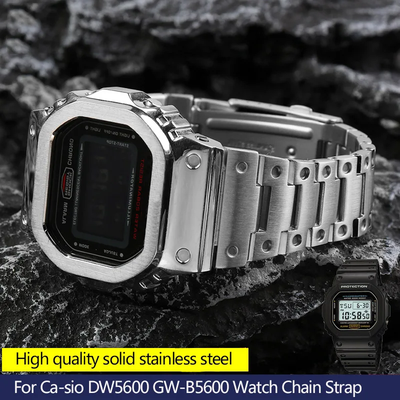 New Solid Stainless Steel Watchband For G-SHOCK C-asio DW-5600 DW5600 GW-B5600 GW-M5610 Modified Metal Watch Strap Bracelet 16mm