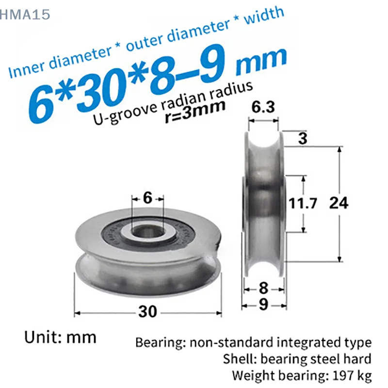 6*30*8mm High Quality Wire Rope Groove Bearing Pulley For Door Window Sliding Track Roller Pulley Stainless Steel Sheave