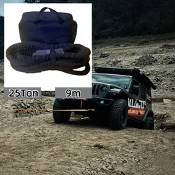 25Ton Kinetic Recovery Tow Rope 9m Off Road Heavy Duty Tow Strap with 2 UHMWPE Soft Shackles Recovery Rope Kit for SUV ATV
