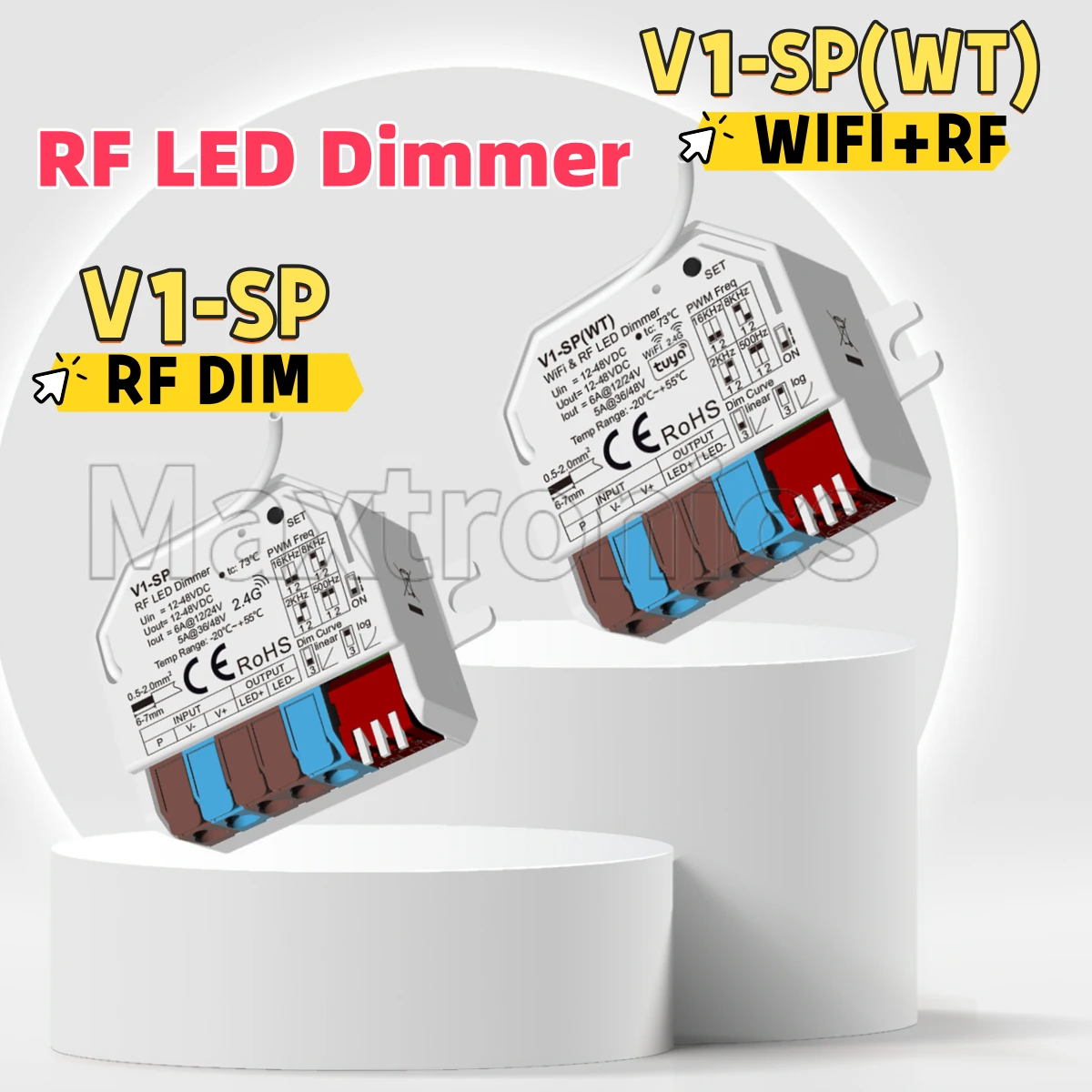 

NEW Mini CV Controller V1-SP 2.4GHzRF /V1-SP(WT) WIFI RF (Tuya App) Push-DIM 0-100% LED Dimming For Single Color LED Strip Light